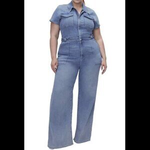 Good American Fit For Success Palazzo Denim Jumpsuit